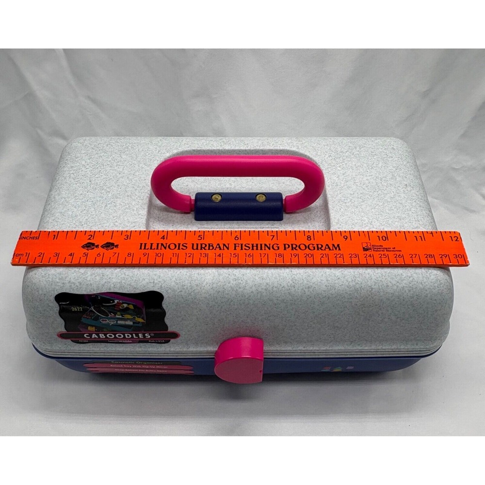 Vintage Caboodles Make Up Storage‎ Organizer Hard Case Mirror 2622 Gray Purple - Picture 10 of 12